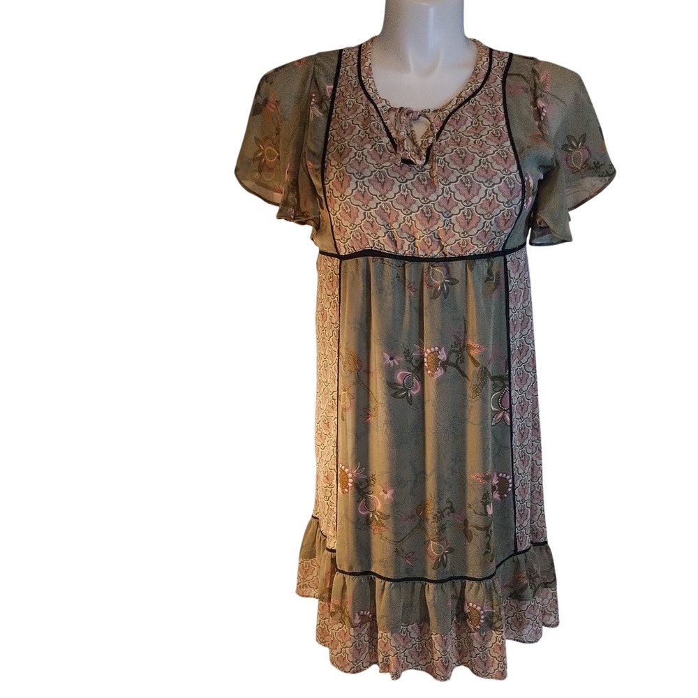 HM Boho Flutter‎ Sleeve Empire Waist Ruffle Dress MD Peasant Folk Cottage Indie